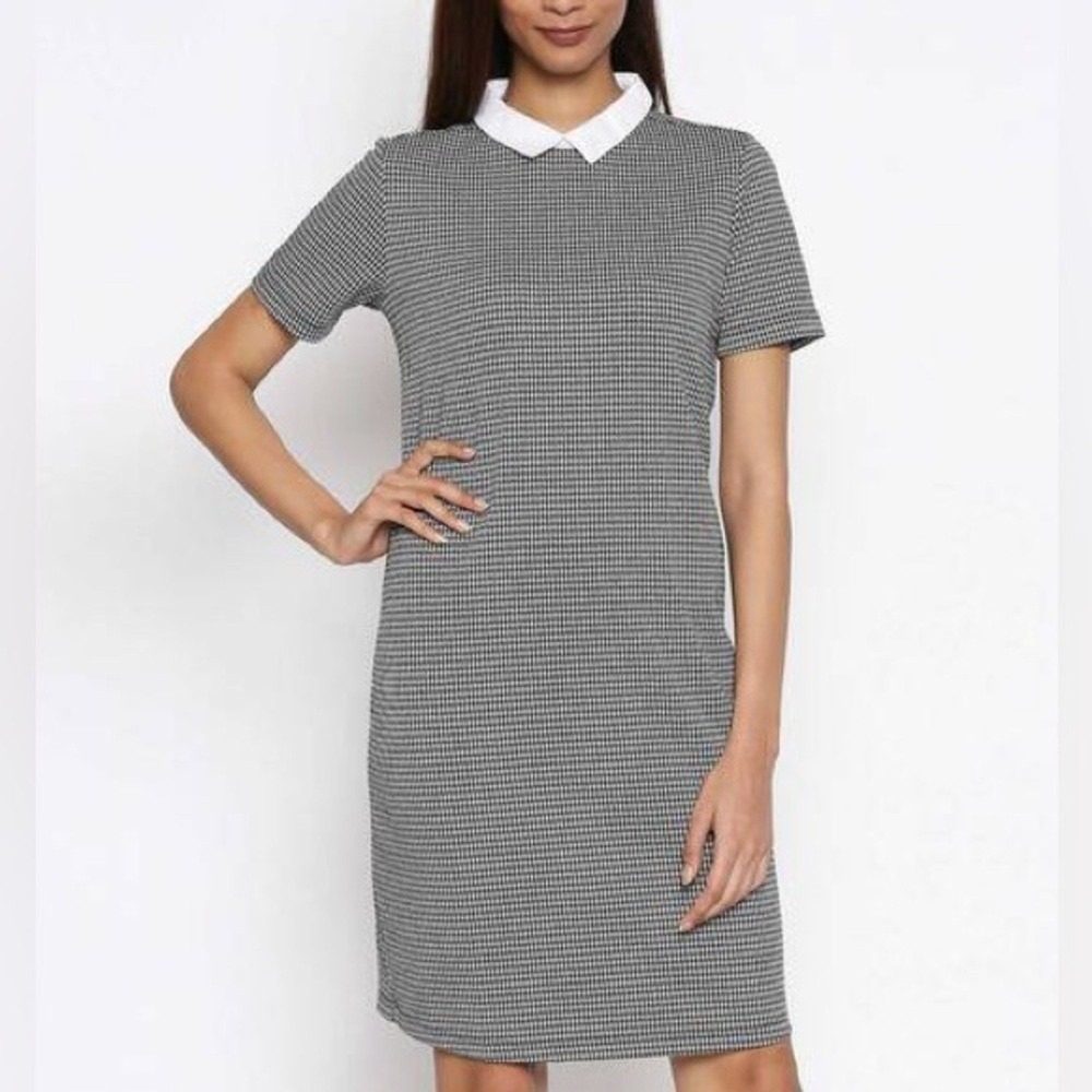 F&F Black/White Houndstooth Collared Short Sleeve Dress